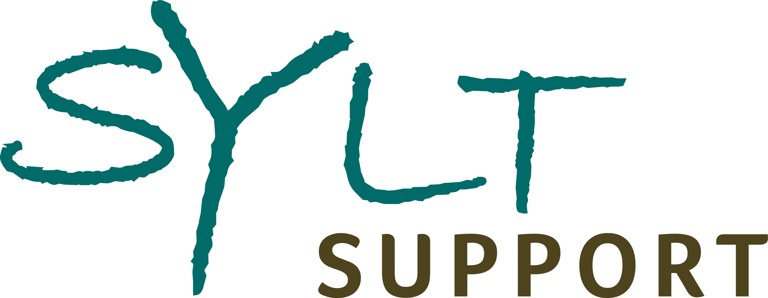 Logo with teal handwritten word above brown 'SUPPORT' text, likely reading 'SKET' or similar.