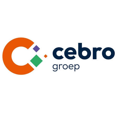 Logo for Cebro Groep: an orange circular 'C' with purple and green diamonds, followed by the dark blue text 'cebro groep'.