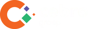 Cebro groep logo with an orange circular C and three colored diamonds (purple, orange, green) to its left, followed by the lowercase text 'cebro groep' on a peach background.