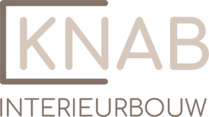 KNAB Interieurbouw logo in beige and brown, with the company name inside a rounded rectangle frame.