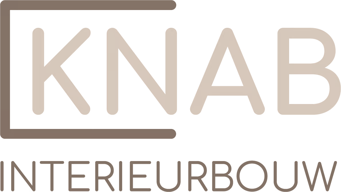 KNAB Interieurbouw logo in beige and brown, with the company name inside a rounded rectangle frame.