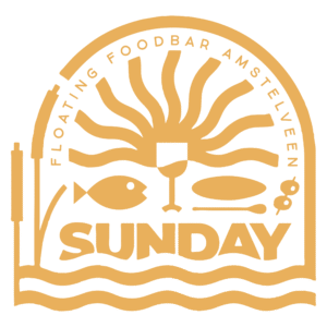 Logo showing an orange circular seal with stylized waves and palm fronds, featuring the word Sunday.