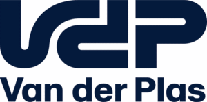 Logo for Van der Plas featuring stylized navy blue VDP letters with 'Van der Plas' text below.