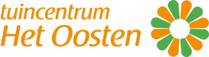 Logo for Tuincentrum Het Oosten featuring orange script text and a green-orange flower on beige background.